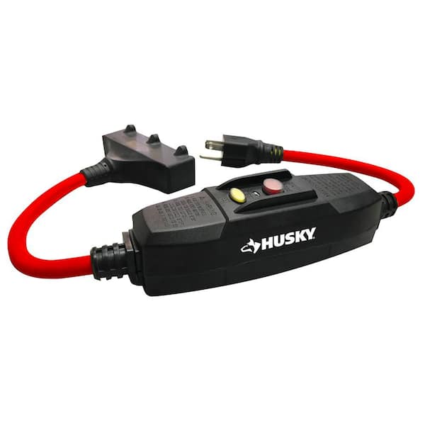 Husky 2 ft. 12/3 15 Amp In-Line GFCI with Power Block, Red