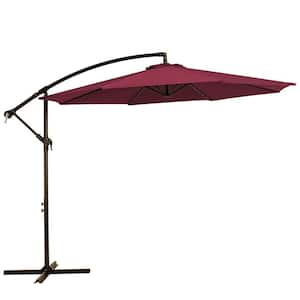 10 ft. Cantilever Hanging Steel Offset Outdoor Patio Umbrella with Cross Base in Red