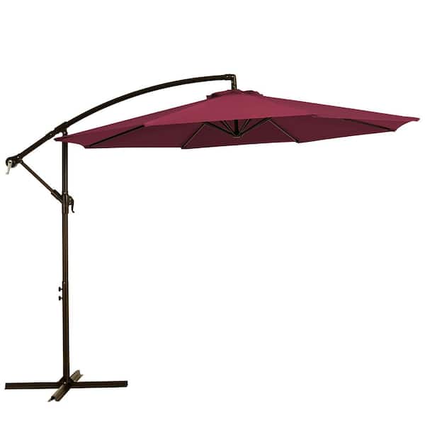 JEAREY 10 ft. Cantilever Hanging Steel Offset Outdoor Patio Umbrella with Cross Base in Red