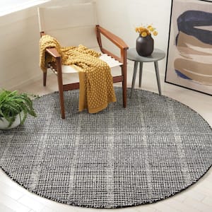 Abstract Black/Ivory 6 ft. x 6 ft. Classic Crosshatch Round Area Rug