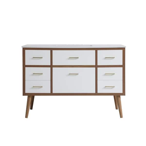 Unbranded Simply Living 48 in. W x 22 in. D x 33.5 in. H Bath Vanity in White with Ivory White Engineered Marble Top