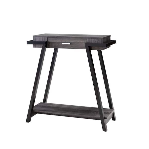 32 in. Black/Gray Standard Rectangle Wood Console Table with Drawer