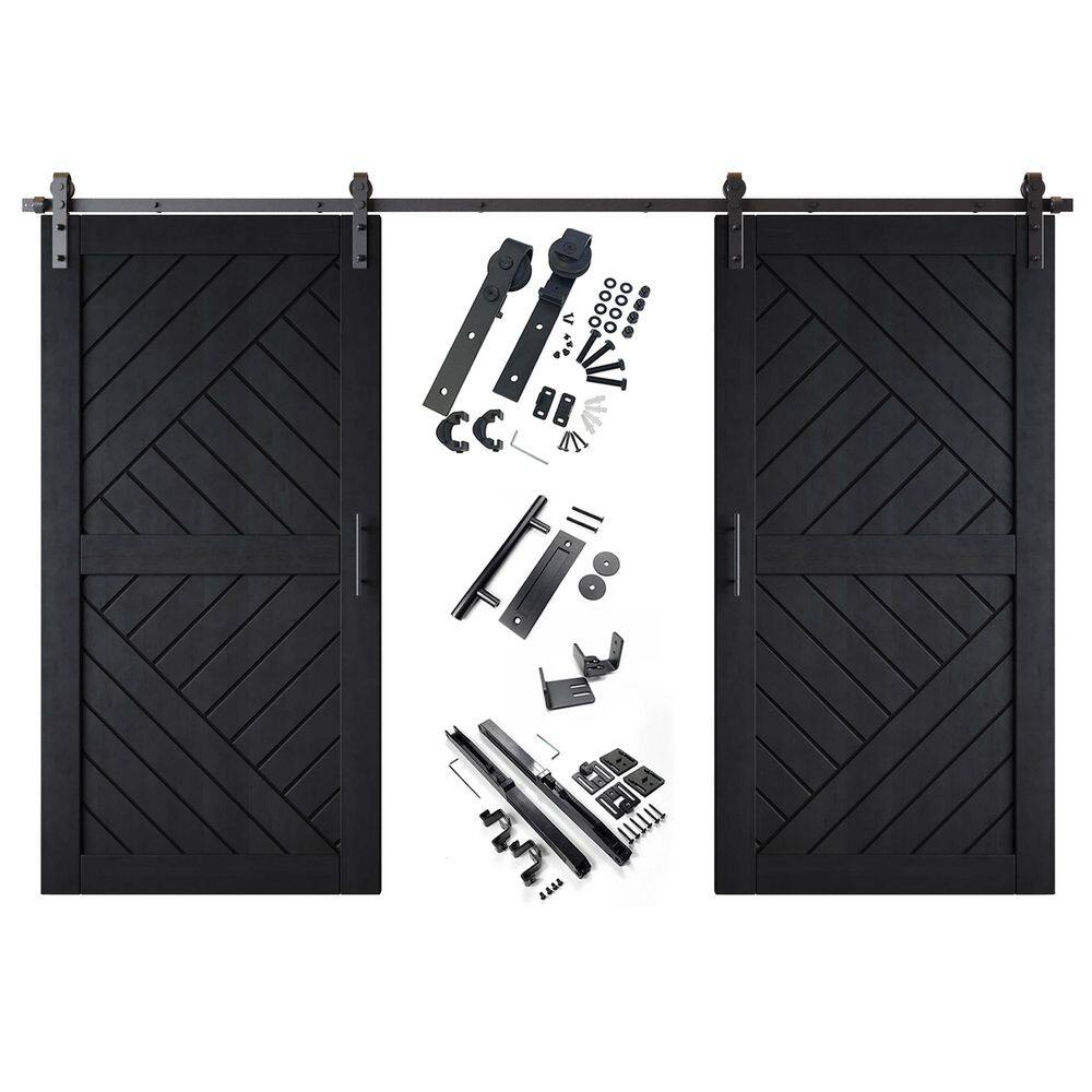 HT 40 in. x 84 in. C-Panel Black Geometric Design Double Pine Wood Sliding Barn Door with Hardware Kit price history on PriceWatchPro