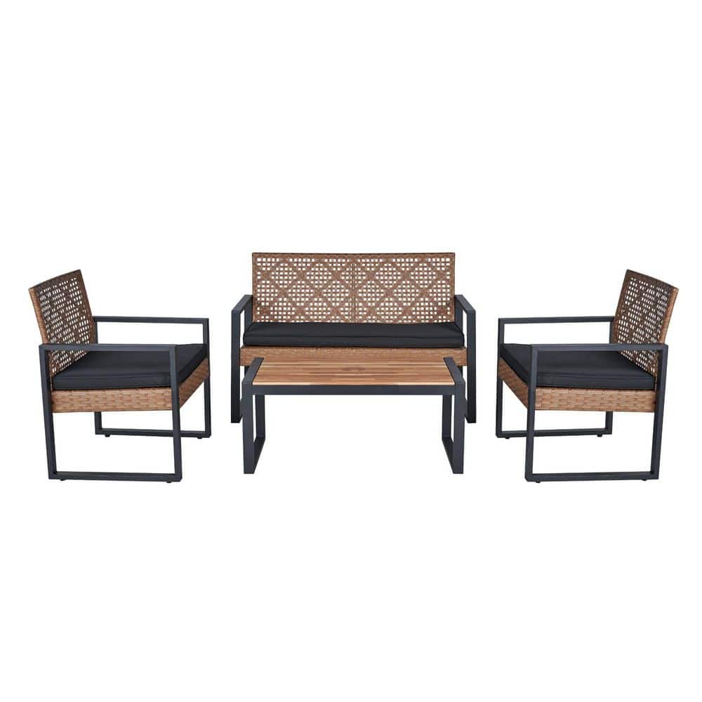 Light Brown 4-Piece Acacia Wood Patio Conversation Set with Black Cushions price history on PriceWatchPro
