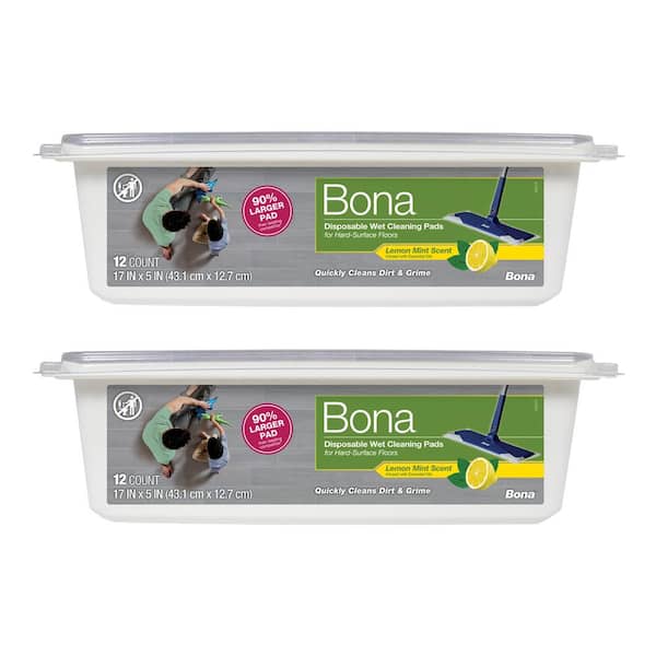 Hard-surface Floor Wet Disposable Cleaning Pads, Lemon Mint Scent (12 Count) (2-Pack)