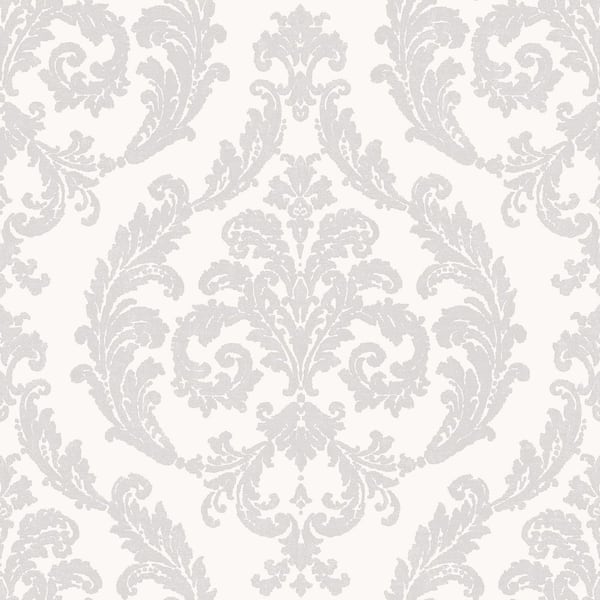 Unbranded Palazzo 2 Collection White Silk Damask Vinyl on Non-Woven Non-Pasted Wallpaper Roll