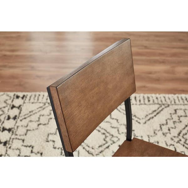 Porter Black Metal Counter Stool with Back and Haze Oak Finish Seat (Set of 2)