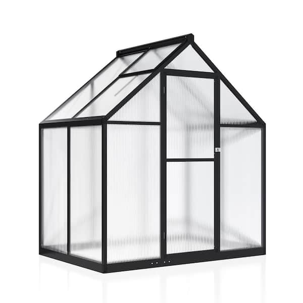 VIWAT 6 ft. W x 4 ft. D Greenhouse for Outdoors, Polycarbonate Greenhouse with Quick Setup Structure and Roof Vent, Black