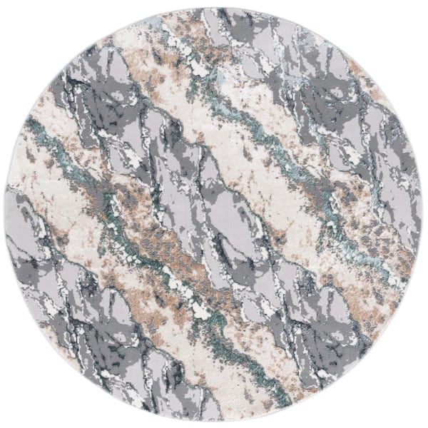 SAFAVIEH Alenia Gray/Blue 7 ft. x 7 ft. Army Marle Trellis Round Area Rug