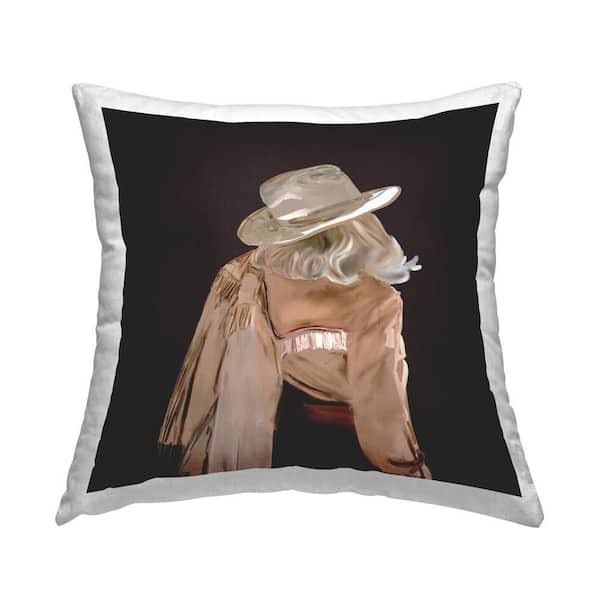Stupell Industries Cowgirl on Black Black Print Polyester 18 in. x 18 in. Throw Pillow