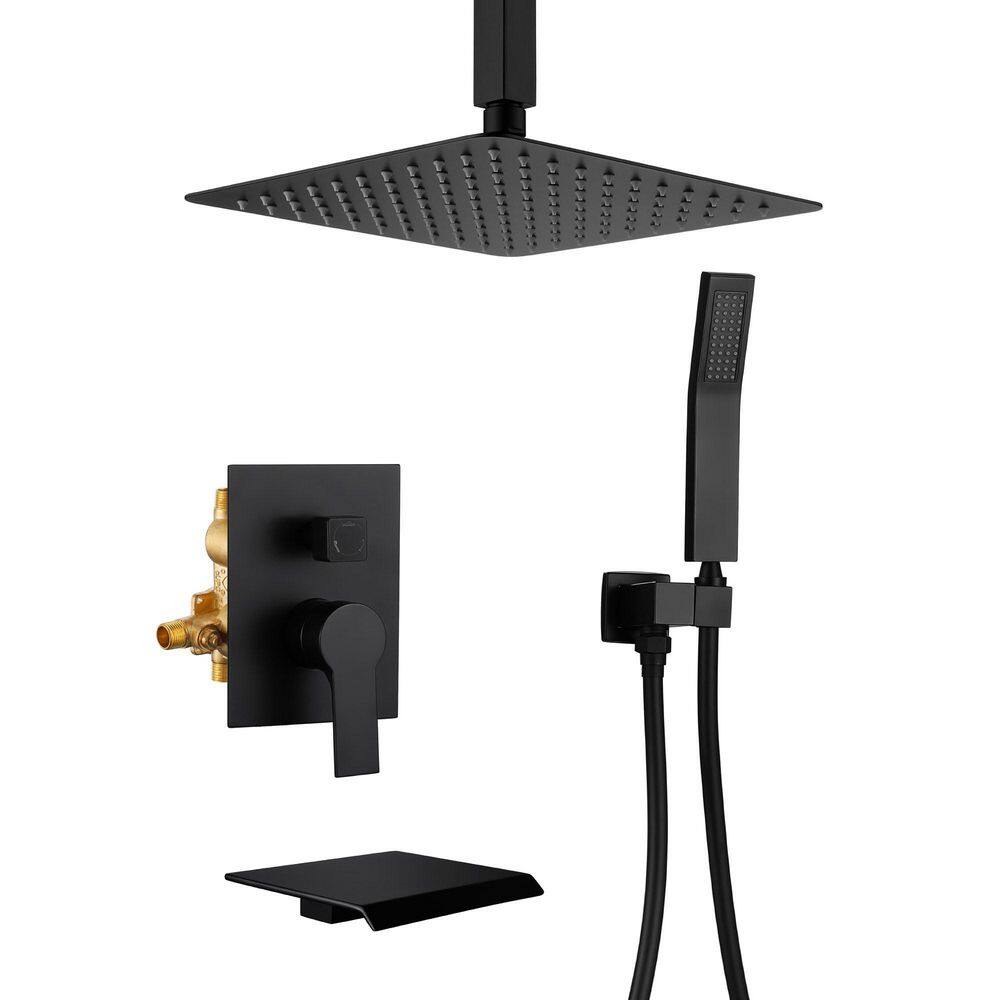 Single Handle 1-Spray Tub and Shower Faucet 1.8 GPM 10 in. Ceiling Mount Shower System Matte Black Brass Valve Included price history on PriceWatchPro