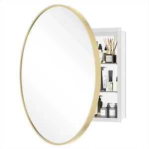 24 in. W x24 in. H Round Gold Aluminum Alloy Framed Medicine Cabinet with Mirror for Home Decor