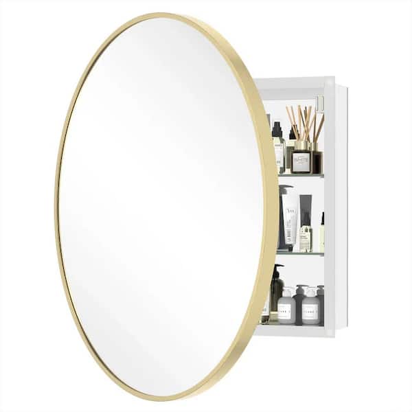 24 in. W x24 in. H Round Gold Aluminum Alloy Framed Medicine Cabinet with Mirror for Home Decor