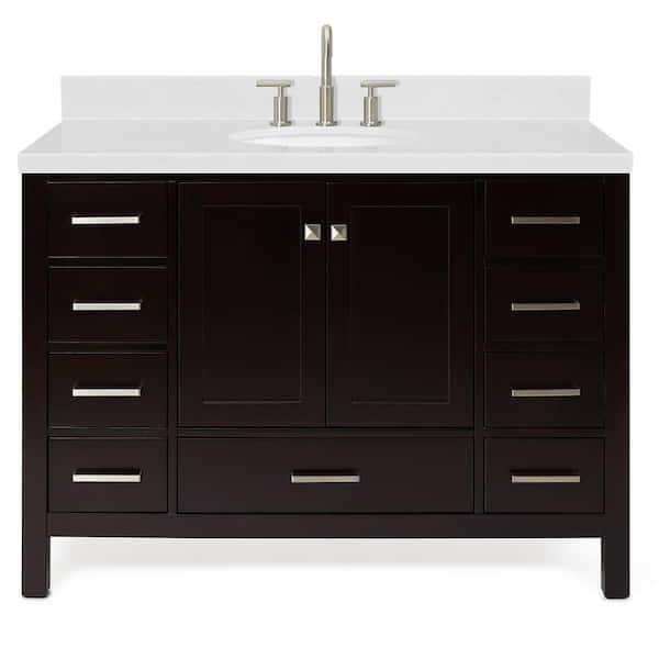 Cambridge 48 in. W x 22 in. D x 36 in. H Single Oval Sink Bath Vanity in Espresso with Carrara White Quartz Top