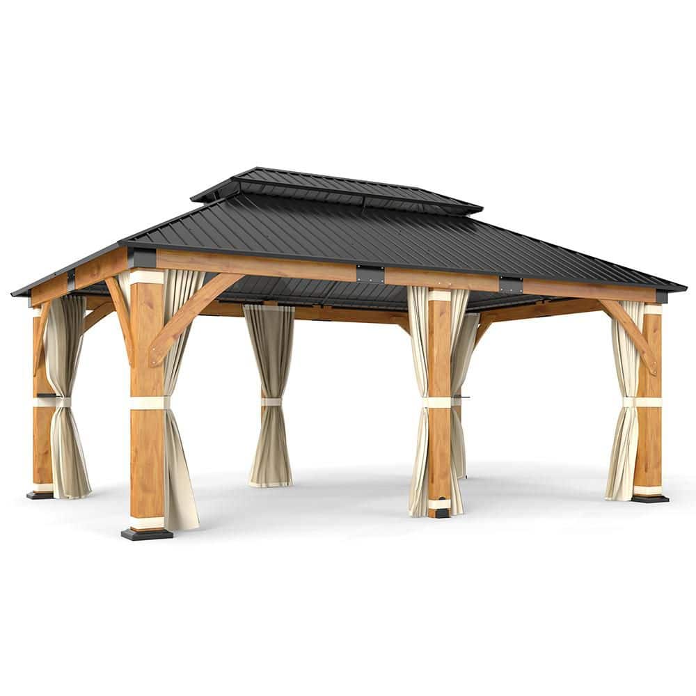 12 ft. x 20 ft. Hardtop Spruce Gazebo, Double Galvanized Steel Roof Gazebo with Curtains for Garden, Poolside, Backyard price history on PriceWatchPro