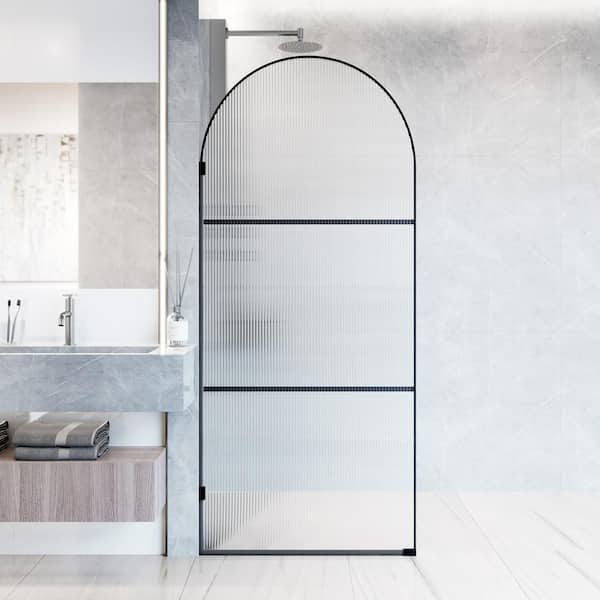 VIGO Arden 34 in. W x 78 in. H Framed Fixed Shower Screen in Matte Black with 3/8 in. (10mm) Fluted Glass