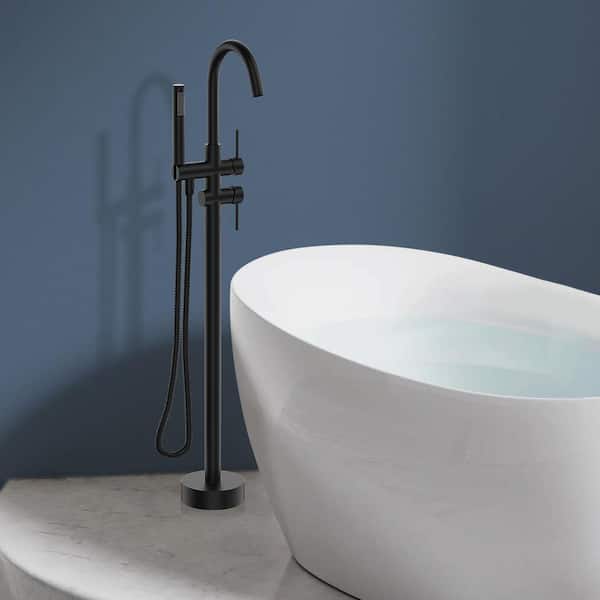 45-5/8 in. Matte Black 2-Handle Residentail Freestanding Bathtub Faucet with Hand Shower