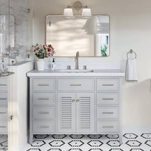 Kensington 48.25 in. W x 22 in. D x 36 in. H Single Sink Freestanding Bath Vanity in Grey with Carrara White Quartz Top