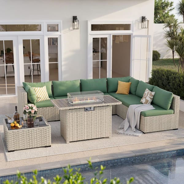 8-Piece Patio Conversation Set with Fire Pit Table, Coffee Table, and Cushions
