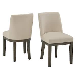 Beige Weathered Grey Finish Fabric Curved Back Dining Chair (Set of 2)