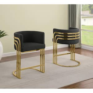 Auron 24 in. Black Low Back Gold Metal Frame Counter Stool with Teddy Fabric Set of 2