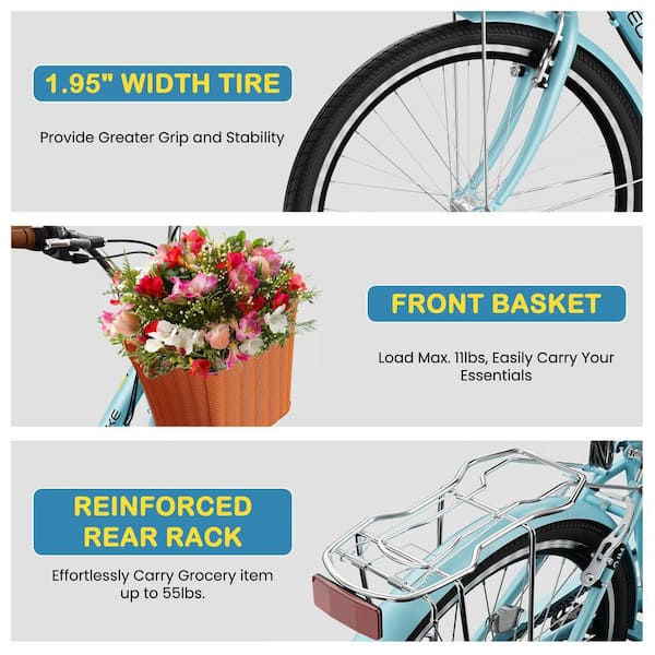 BOZTIY 26 in. 7 Speed Commute Bike Beach Cruiser Bike for Adult