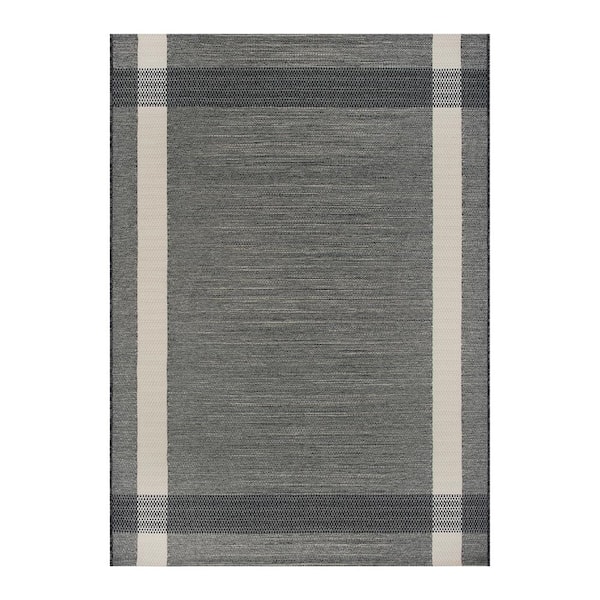 Home Decorators Collection Charcoal Ivory  Doormat 2 ft. x 7 ft. Woven Tapestry Outdoor Area Rug