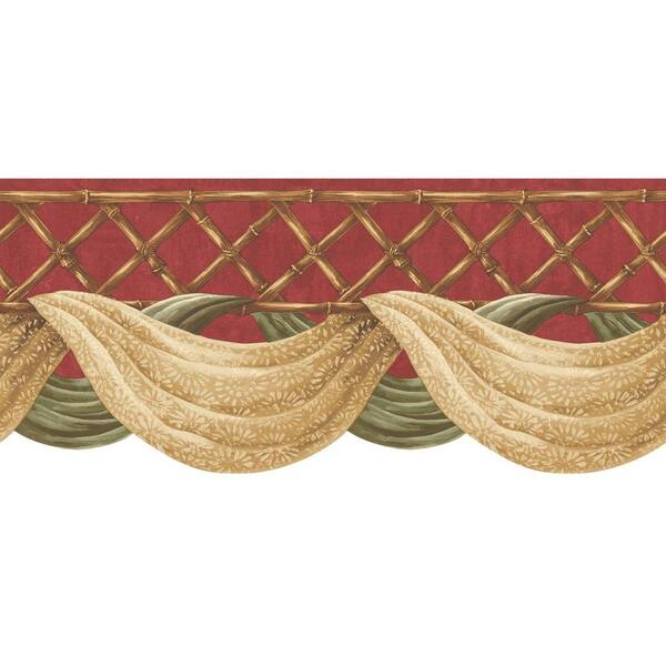 The Wallpaper Company 9 in. x 15 ft. Red Bamboo Swag Border