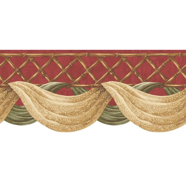 The Wallpaper Company 10 in. x 8 in. Red Bamboo Swag Border Sample