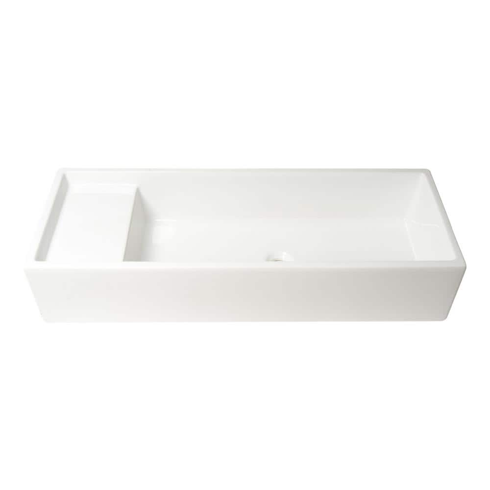 White Ceramic 39.4'' Rectangular Bathroom Trough Sink