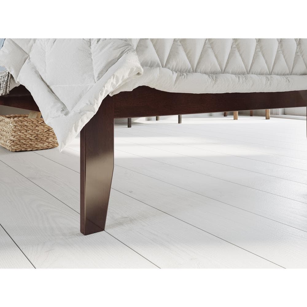 Mission-Inspired Twin Walnut Wood Platform Bed with USB Charger
