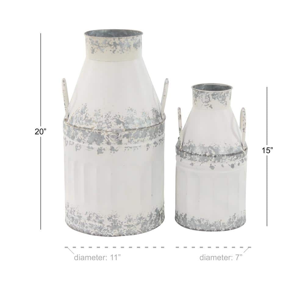 White and Gray Iron Rustic Chic Cylinder Decorative Jars, Set of 2