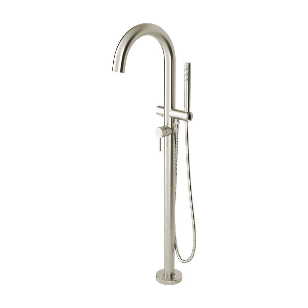 Brushed Nickel Freestanding Tub Filler with Hand Shower
