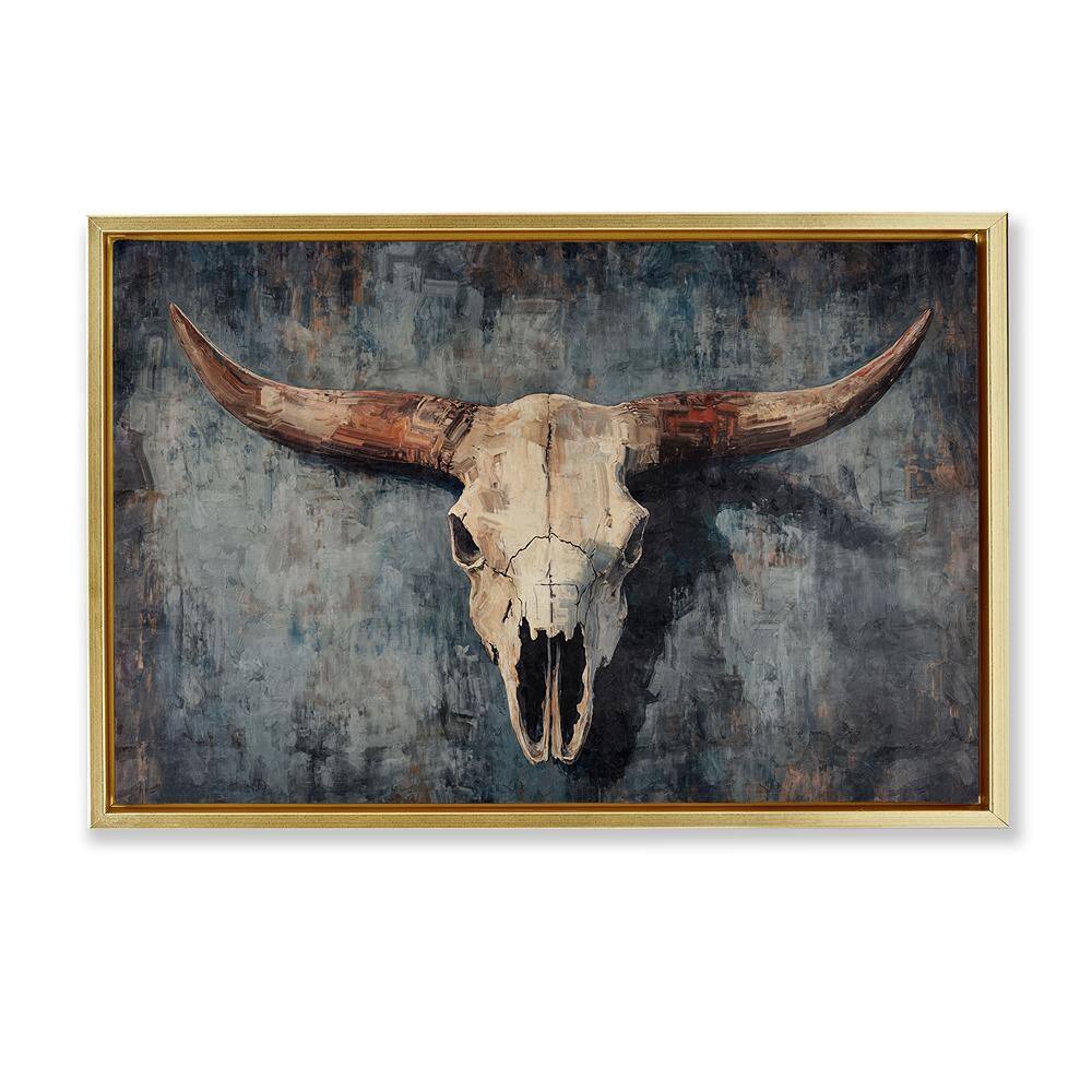 Antique Distressed Cow Skull by Nina Blue 1 Piece Gold Floater Frame Animal Graphic Art Print 17 in. x 25 in. price history on PriceWatchPro