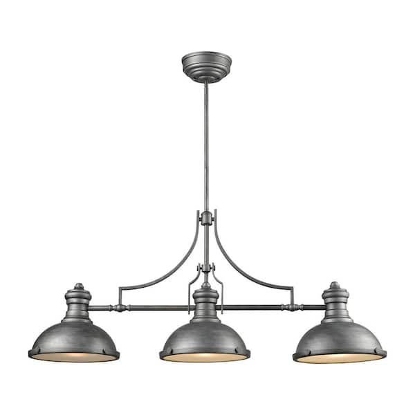 Titan Lighting Chadwick 3-Light Weathered Zinc Billiard Light