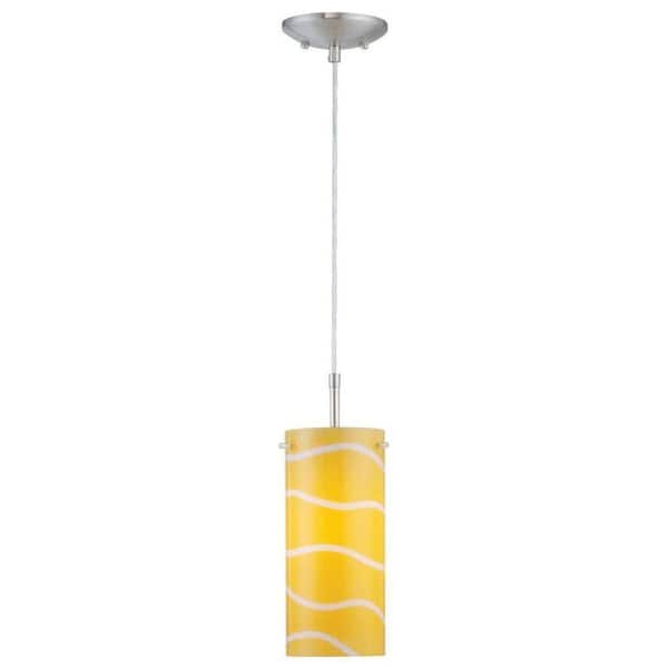 Illumine Roselle 1-Light Polished Steel Pendant with Yellow Glass