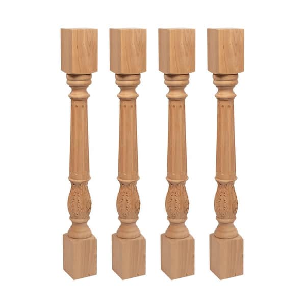 American Pro Decor 35.25 in. x 3.75 in. Unfinished Solid North American Cherry Acanthus Leaf Kitchen Island Leg (4-Pack)