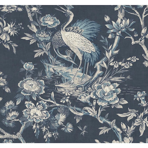 60.75 sq. ft. Twilight Alice Crane Toile Paper Unpasted Wallpaper Roll