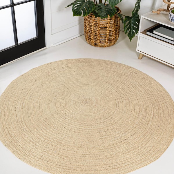 Tessel Bordered Beige Braided Jute Round Rugbohemian Home 