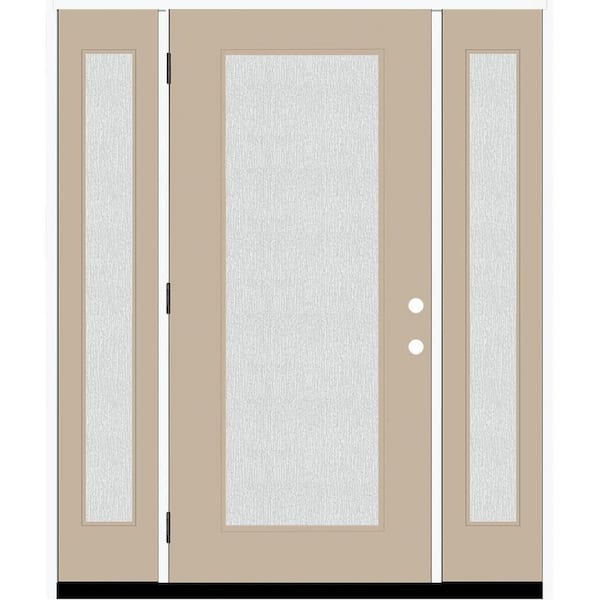 Legacy 68 in. x 80 in. Full Lite Rain Glass RHOS Primed Sandstone Finish Fiberglass Prehung Front Door w/Dbl 14 in. SL