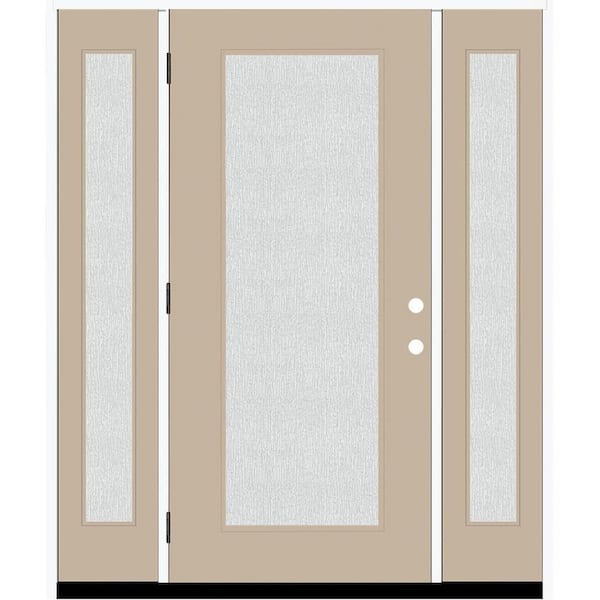 Steves & Sons Legacy 68 in. x 80 in. Full Lite Rain Glass RHOS Primed Sandstone Finish Fiberglass Prehung Front Door w/Dbl 14 in. SL