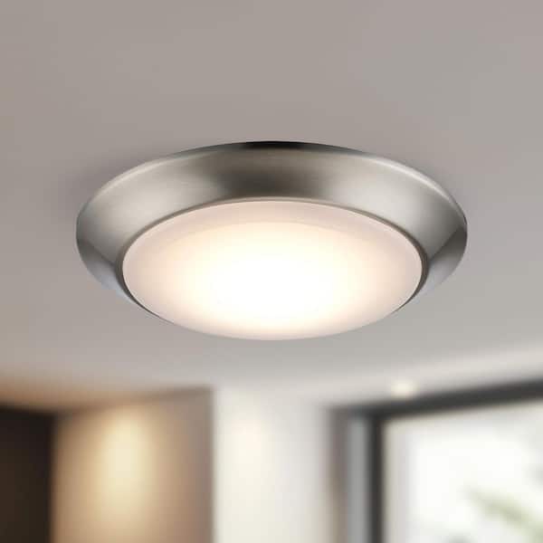 Vanowen 7.5 in. Brushed Nickel Integrated LED Miniature Disk Flush Mount Ceiling Light Fixture with Acrylic Shade