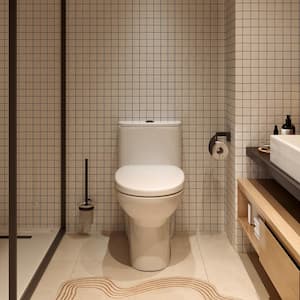 1-Piece 1.1/1.6 GPF Dual Flush Compact Elongated WaterSense Toilet in White Soft Close Seat Included