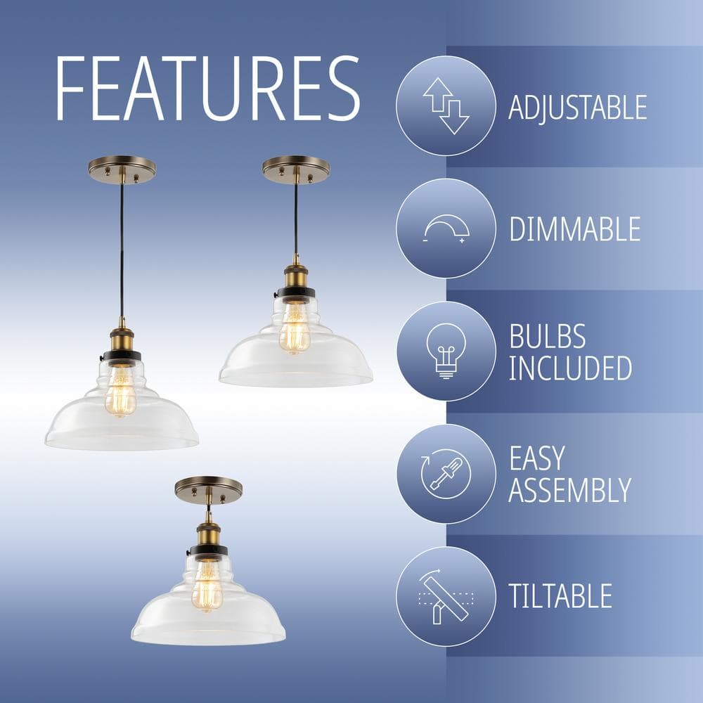 Litchfield 11" Brass and Glass Farmhouse LED Pendant