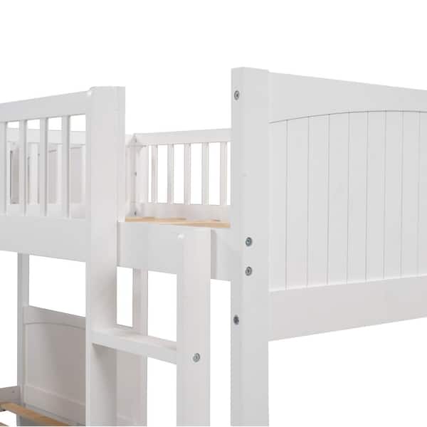 GOSALMON White Twin Size L-Shaped Bunk Bed with a Loft Bed attached with 2-Drawers