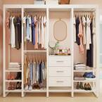 84 in. W White Adjustable Wood Closet System with 10-Shelves, 5-Rods and 3-Drawers