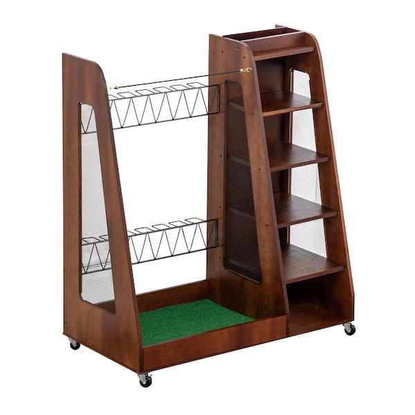 Brown Premium Wooden Golf Clubs Storage Rack Fit 2 Golf Bags
