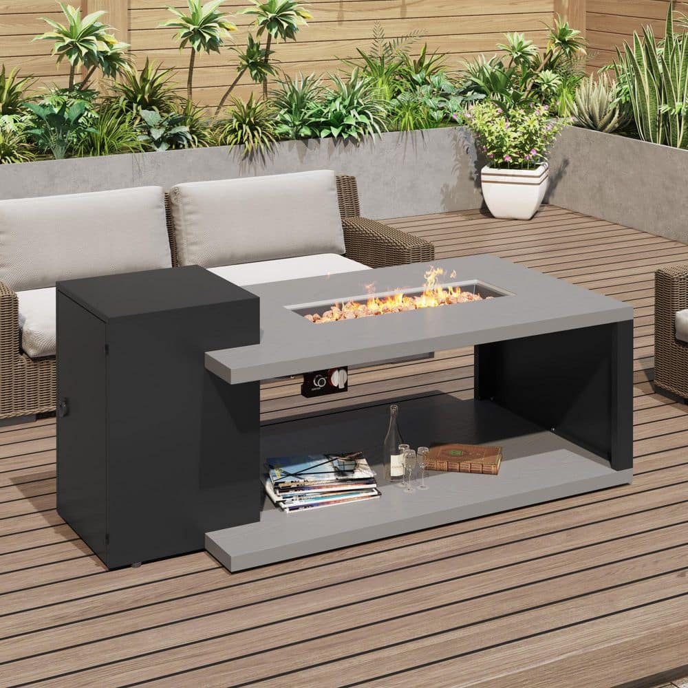 54 in. 50,000 BTU Rectangle Metal Outdoor Fire Pit Table with Auto Shut-Off, Propane Storage, Rain Cover and Lava Rocks price history on PriceWatchPro