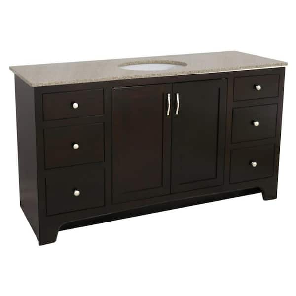 Design House 61 in.W x 22 in.D x 37.5 in.H 4-Drawer Bath Vanity in Espresso with Granite Vanity Top in Golden Sand with White Basin