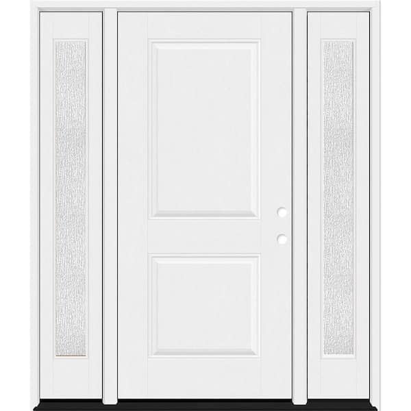 Regency 64 in. x 80 in. 2P Squaretop LHIS Unfinished White Mahogany Fiberglass Prehung Front Door w/Rain12in. SLs 4-9/16